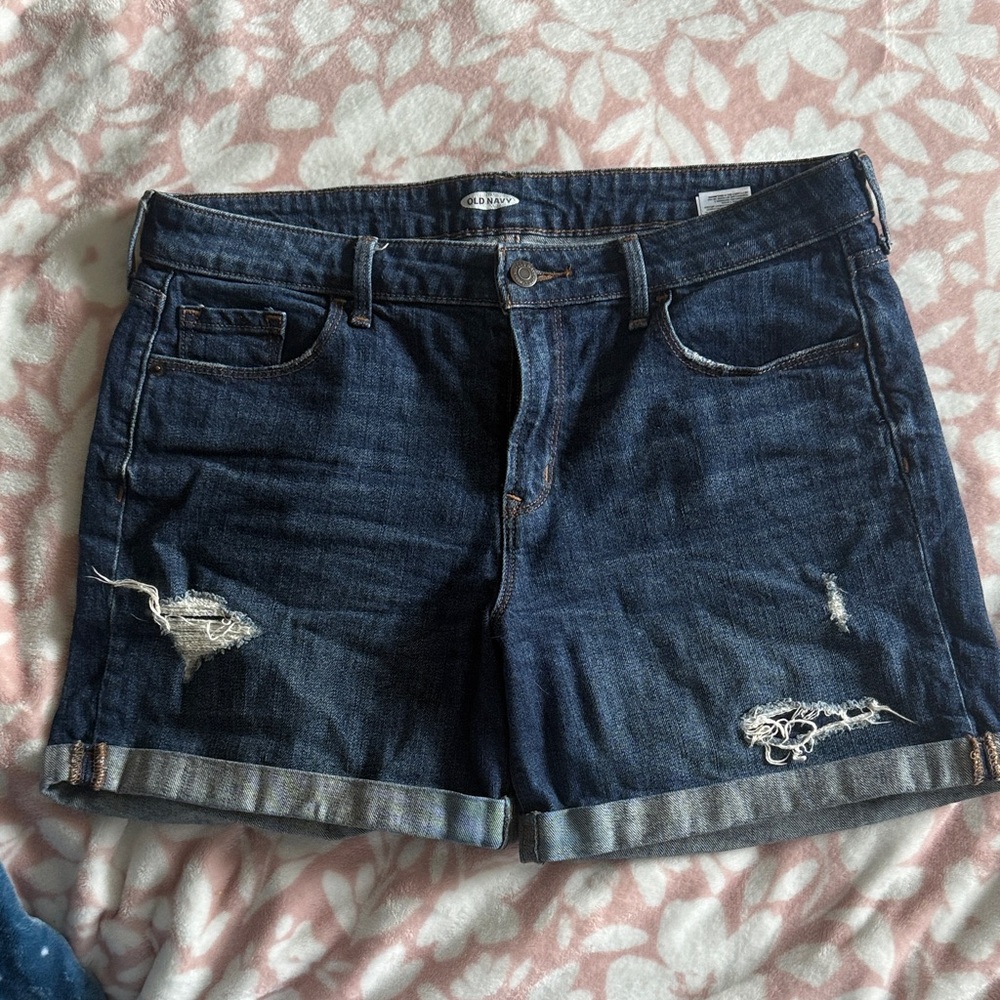Old Navy Dark Indigo Distressed Cuffed Denim Shorts